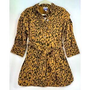 Future Collective Denim Syle Shirt Dress Sz 0 Leopard Print Statement Y2K Safari